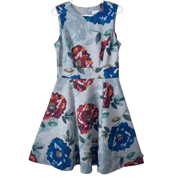 New! CALVIN KLEIN Brocade Floral Fit & Flare Grey Dress, Size 4 - Picture 6 of 14